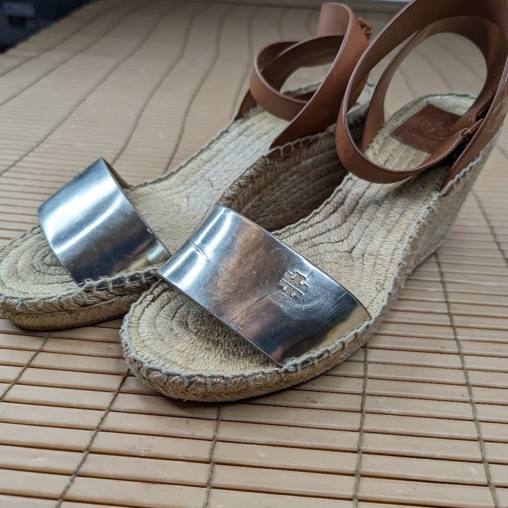 Tory Burch women's sz 7.5M platform espadrille hook & loop criss cross s…